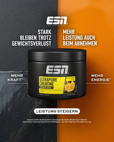 This ad highlights the benefits and features of ESN Ultrapure Creatine, emphasizing its ability to enhance performance,