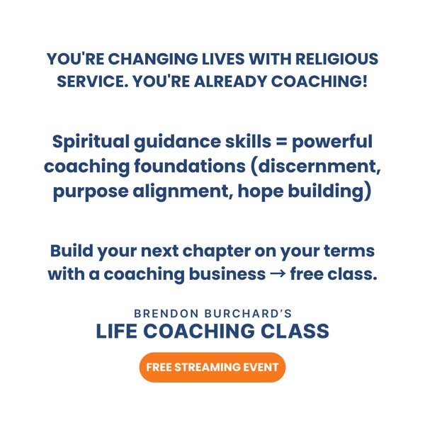 The ad is for Brendon Burchard's life coaching class. It is geared toward people who are already in religious servic