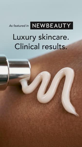This image ad features luxury skincare that delivers clinical results and has been featured in NewBeauty.