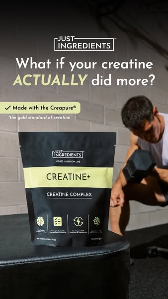 The ad features Just Ingredients Creatine+ and questions whether the creatine people are using actually does more. It hi