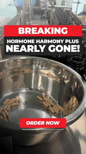 This image ad for Hormone Harmony Plus uses a scarcity appeal, emphasizing that the product is "NEARLY GONE!" 