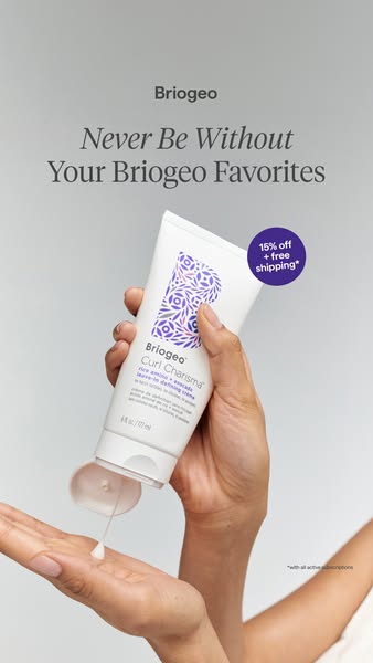 An image ad for Briogeo Curl Charisma hair product with an offer of 15% off plus free shipping.