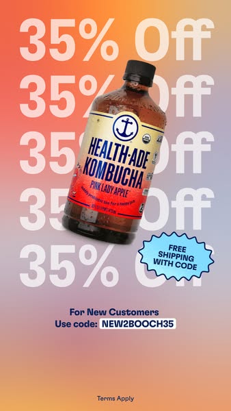 This image ad promotes Health-Ade Kombucha with a discount and free shipping for new customers.