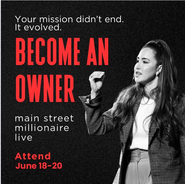 The image ad invites people to "BECOME AN OWNER" with a live event called "main street millionaire live&q