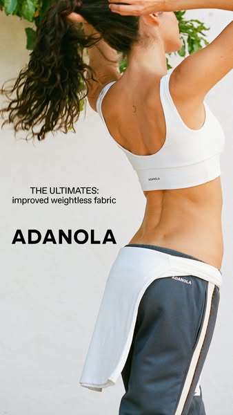 This ad highlights the key attributes of ADANOLA's activewear: improved, weightless fabric. The ad uses a minimalist