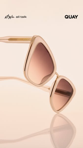 This ad features a close-up shot of Quay sunglasses with a light pink frame and gradient lenses. The ad uses a simple, e