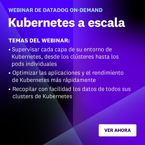 This ad promotes a Datadog webinar about Kubernetes. It lists the topics that will be covered in the webinar and include