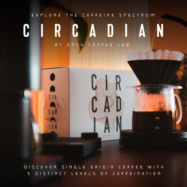 This image ad showcases Circadian coffee by Onyx Coffee Lab, emphasizing its single-origin coffee with five distinct lev