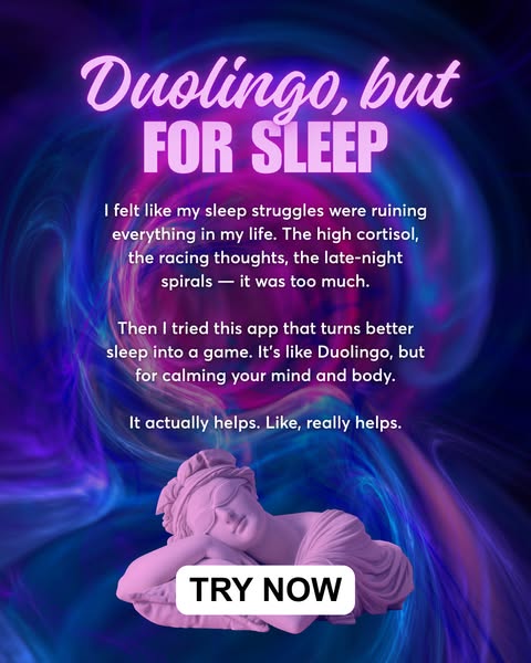 This ad uses a testimonial to highlight how the advertised app solves sleep struggles by turning better sleep into a gam