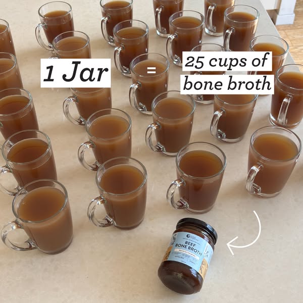 This ad shows a jar of bone broth and equates it to 25 cups of bone broth.