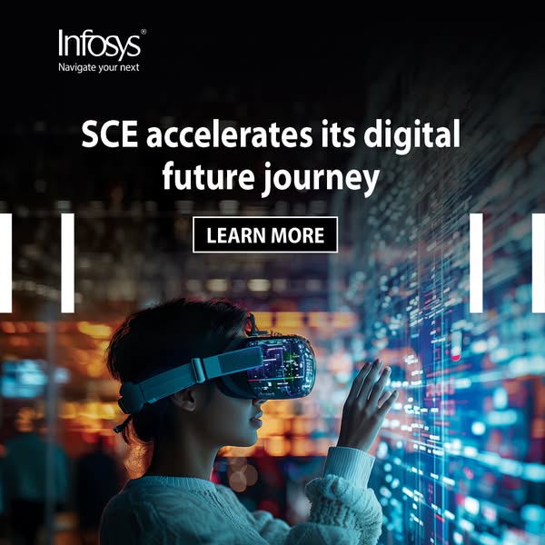 This image ad promotes Infosys as a partner that accelerates digital transformation for businesses. The ad features a wo