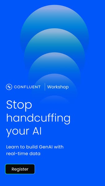 Ad for a Confluent workshop that teaches people how to build generative AI with real-time data. The ad headline tells pe