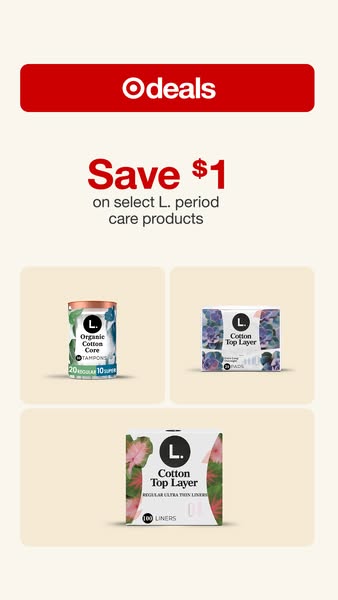 This ad promotes a deal from Target on select L. period care products. Three different product options are shown.