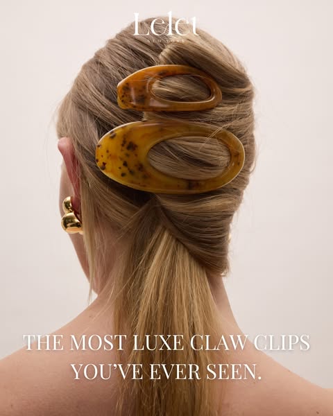 This ad showcases the brand's claw clips and describes them as luxe.