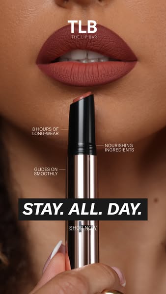This ad is for The Lip Bar, and highlights the features of their lipsticks. The ad features a close up of a person’s fac