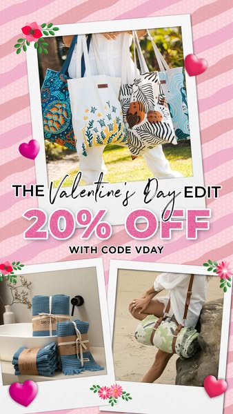 An image ad that is part of a Valentine's Day edit, which gives 20% off using code VDAY. The image shows examples of