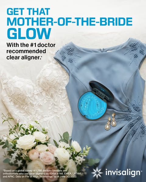 The ad promotes Invisalign clear aligners by emphasizing their ability to give the wearer a special glow just in time fo
