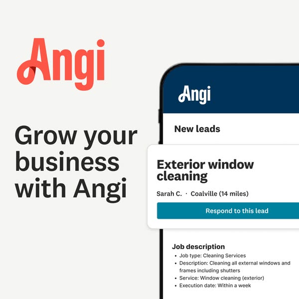 This Angi ad is designed to encourage home cleaning businesses to use their service to find new leads.