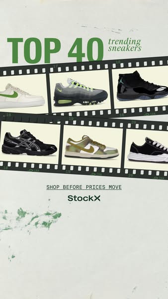 This ad displays a collection of top trending sneakers available for purchase from StockX.