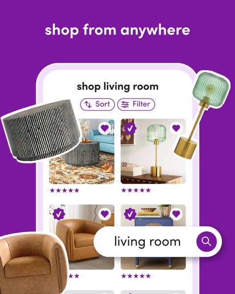 This ad promotes shopping from anywhere using a mobile app. The ad features a mobile phone screen displaying a shopping 