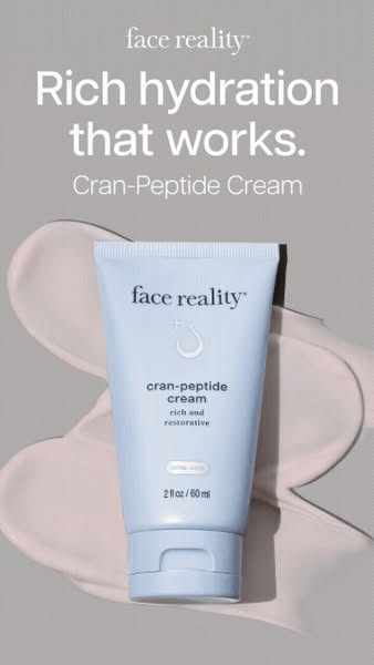 This ad is for Face Reality's Cran-Peptide Cream. It highlights the cream's ability to hydrate skin.