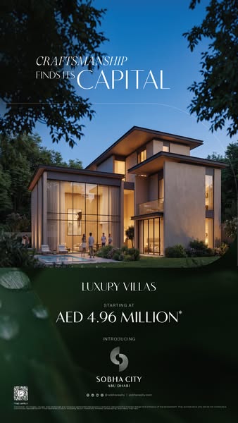 This ad promotes luxury villas in Sobha City, Abu Dhabi, emphasizing the craftsmanship and the financial investment oppo