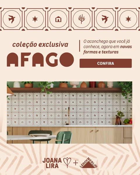 This image ad for the "AFAGO" exclusive collection features a kitchen setting with uniquely patterned tile wor