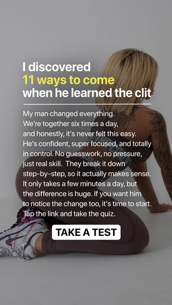 The ad features an image of a woman in athletic wear to promote a quiz to discover 11 ways to achieve female pleasure, c