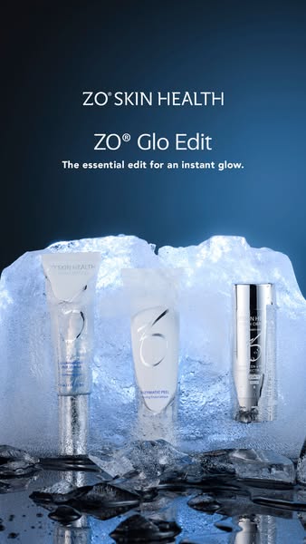 This ad showcases ZO Skin Health's ZO Glo Edit product line, emphasizing its ability to provide an instant glow. The
