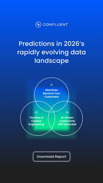 This image ad promotes Confluent's predictions for the rapidly evolving data landscape in 2026. It features a Venn d