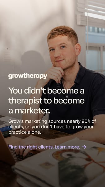 This ad for Growtherapy targets therapists who are struggling with marketing their practice. It highlights that Growther