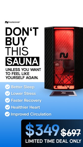 This ad is for Nurecover saunas. The ad features a bold headline intended to create intrigue and focuses on the benefits