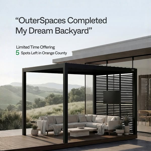 This ad features a testimonial about OuterSpaces completing a dream backyard. It conveys a sense of exclusivity and urge