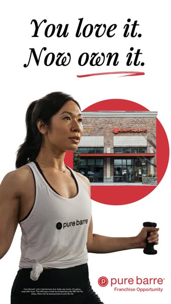 This image ad for Pure Barre shows a woman in workout attire holding a small weight, along with the headline, 'You l