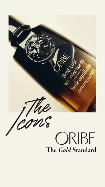 A product ad for Oribe Gold Lust Nourishing Hair Oil. The ad showcases the product bottle and uses the copy 'The Ico