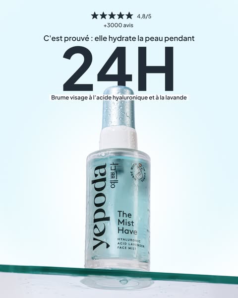 This ad for Yepoda's 'The Mist Have' face mist uses social proof in the form of star ratings and the number 