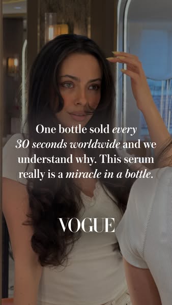 An ad for a beauty serum that leads with a direct claim of success and incorporates social proof via Vogue.