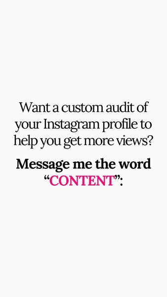 This ad is for a custom Instagram profile audit that will help the user get more views. To access it, the user must mess