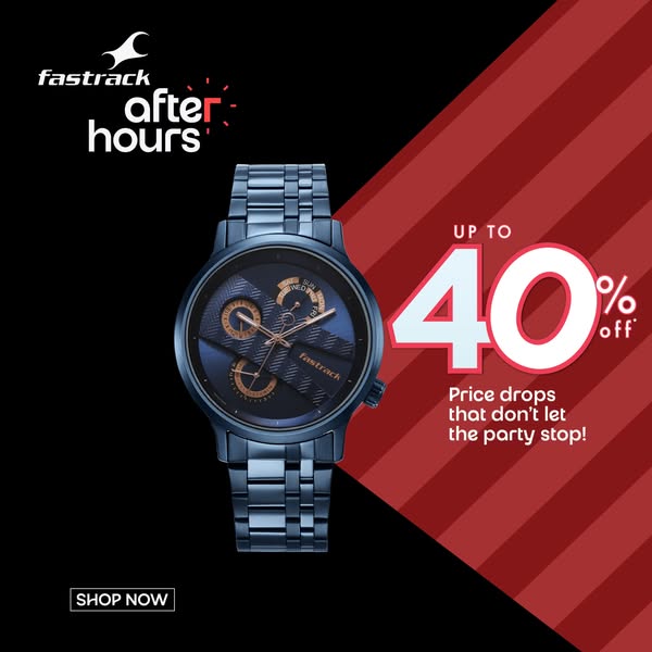 Image ad showcasing Fastrack watches with a promotional offer.