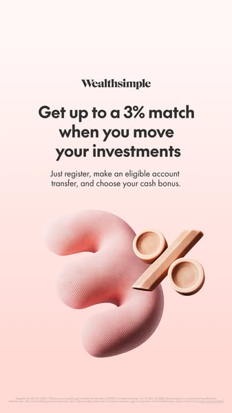 This Wealthsimple image ad promotes a 3% match when you move your investments. The ad features the Wealthsimple logo and