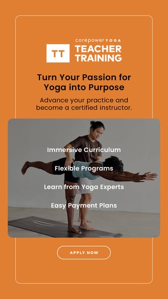 This image ad for CorePower Yoga Teacher Training aims to convert yoga enthusiasts into certified instructors. It highli
