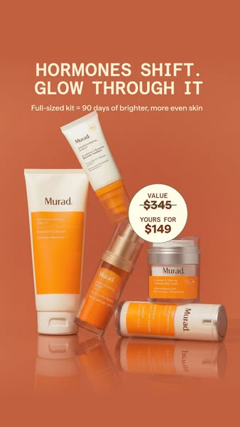 This image ad showcases Murad's skincare kit designed to help individuals manage hormonal skin changes. The ad featu