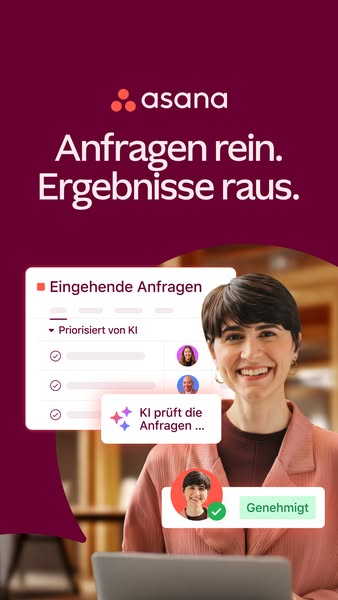 This ad for Asana uses a clean design with a muted color palette to promote its AI-prioritized requests feature. It targ