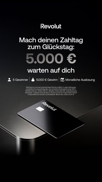 The ad is promoting a monthly sweepstakes from Revolut. Five winners will be selected each month to win 5,000 euros.