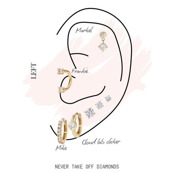 This ad showcases a selection of diamond earrings from the brand, styled on a digitally illustrated ear.