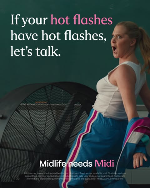 This image ad is for Midi, a service connecting users to licensed healthcare providers. The ad features Amy Schumer stan