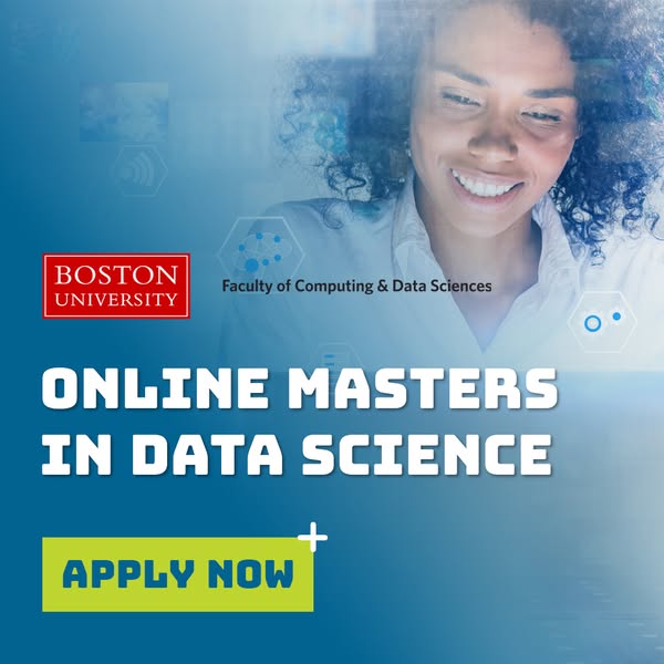 This image ad promotes Boston University's online master's program in data science, targeting individuals lookin