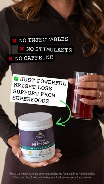 This image ad highlights Ancient Nutrition's Active Peptides Metabolism, promoting it as a weight loss support suppl