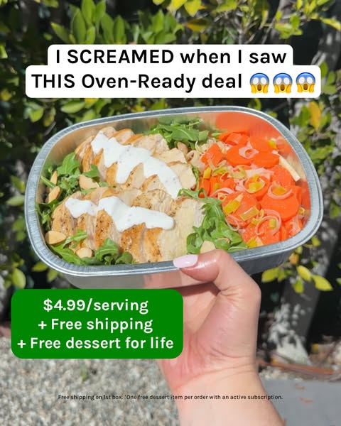 This image ad promotes an oven-ready meal by highlighting its convenience and appealing offer.