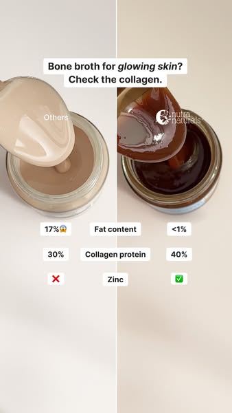 A split-screen comparison ad highlighting the superior collagen, fat content, and zinc found in Nutra Natural's bone